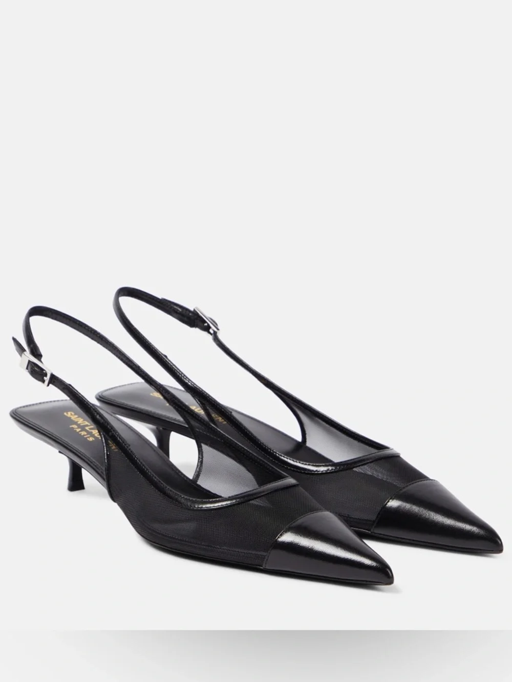 NIB Saint Laurent Oxalis Slingback Pumps Leather Mesh Kitten Heel Pointed Toe 40 - Picture 2 of 16